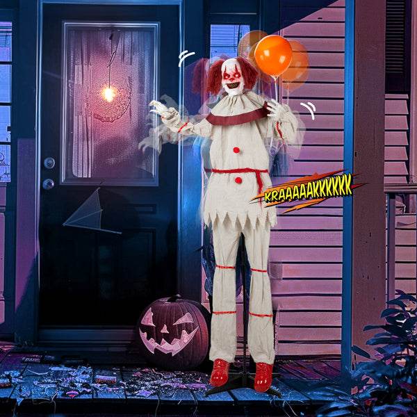 5.7ft Eye Red Light Vibration Clown Sound Voice Control, Standing Balloon Clown, Battery Model - Battery Not Included, Halloween Standing Decoration EX-STOCK