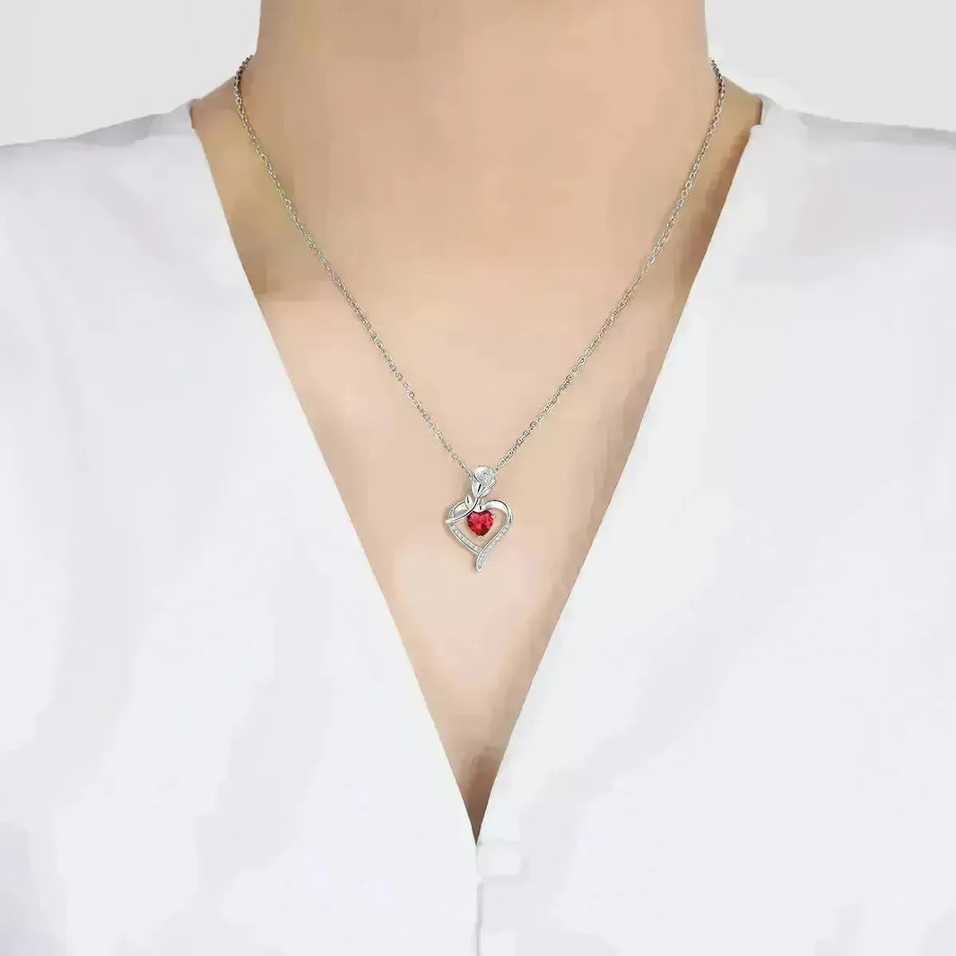 Rose Heart-shaped Necklace With Rhinestones Fashion Everlasting Flower Love Necklace For Women Valentine's Day Gift - EX-STOCK CANADA