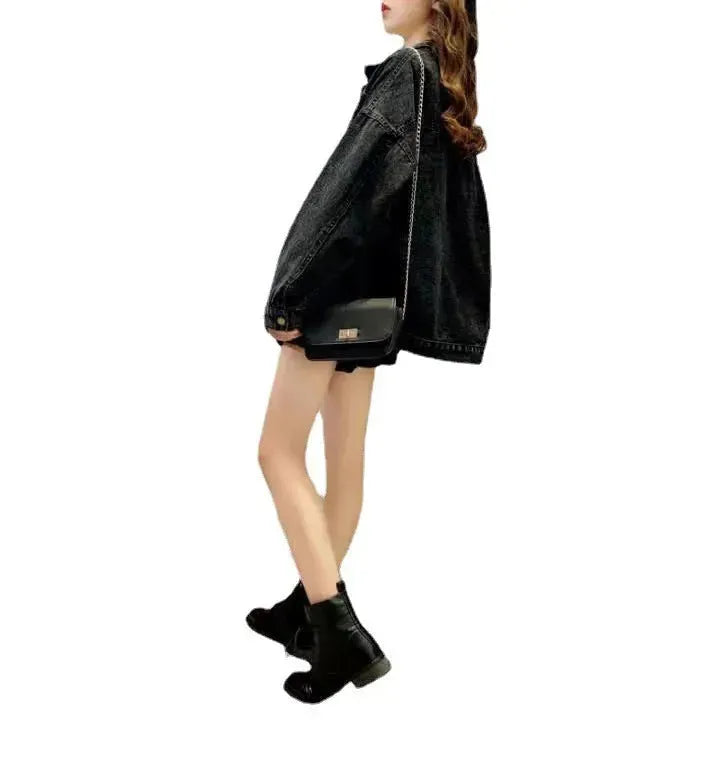 Loose Embroidered Lettered Black Denim Jacket Slimming Jacket Coat For Women - EX-STOCK CANADA
