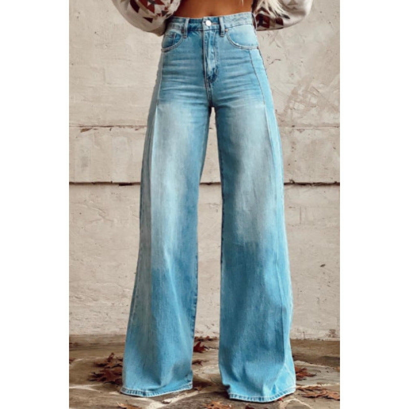 Thermal Transfer Bell-bottom Pants Simulation Denim Trousers Loose Pants 