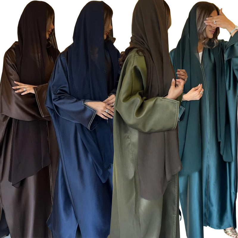 Muslimische Robe Naher Osten Locker Einfarbig Satin Cardigan Oberbekleidung - EX-STOCK Canada