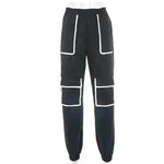 White Stripe Cargo Pants Women Trousers Pockets Patchwork Contrast Color High Waist Pants Hip Hop Capris