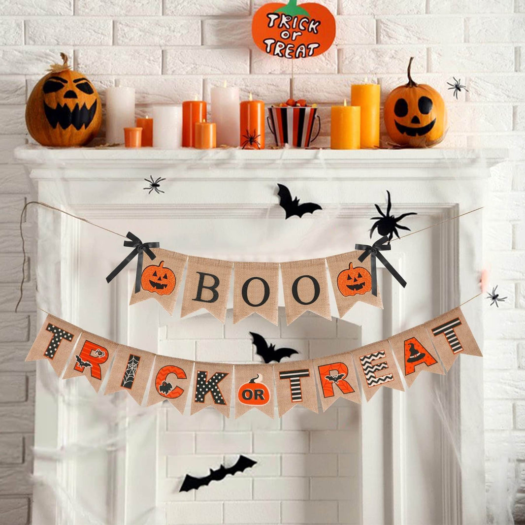 Halloween Burlap Banner Halloween Party Mantel Wall Hanging Supplies For Home Farmhouse Patio-Selling On Amazon Is Prohibited EX-STOCK