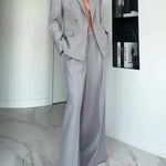 Women's Grey Single-Button Blazer & Wide-Leg Pants Suit – 2-Piece Office Set | Sizes XS–XL
