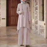Two piece Arabset Middle East Solid Color Round Neck Pullover Midi Skirt and Pant Outdoor event ArabCo ord for Women  ArabWork outfit