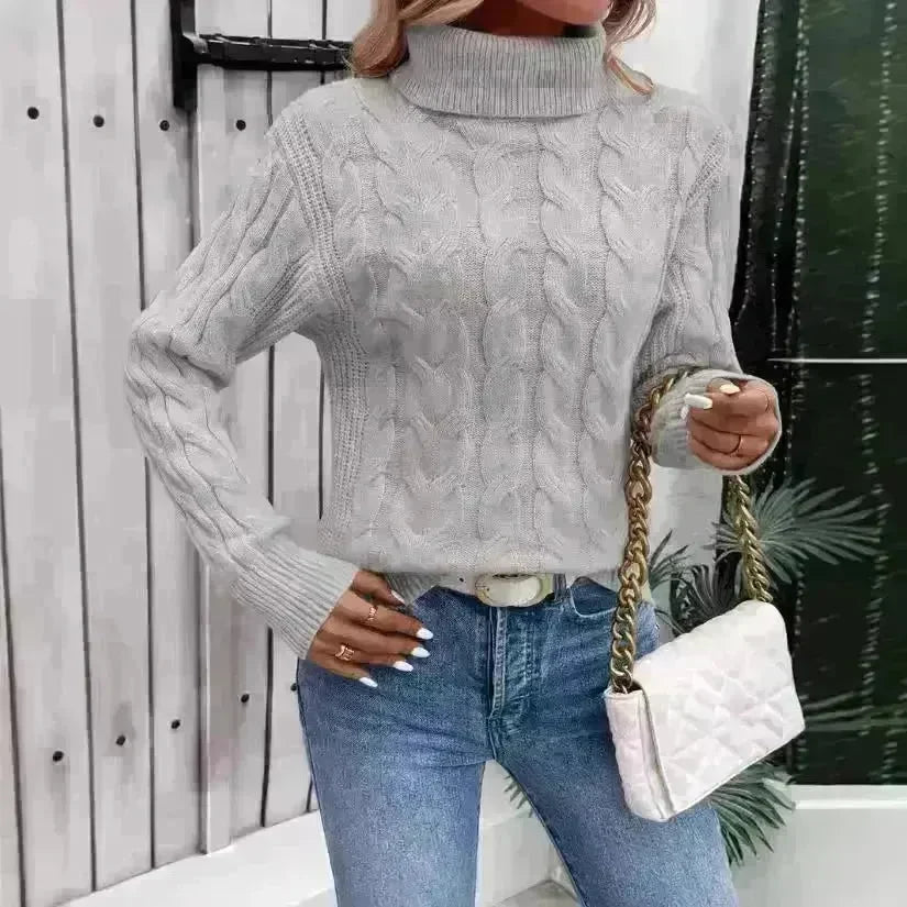 Women's Cable-knit Turtleneck Sweater - EX-STOCK CANADA
