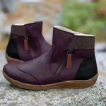 Winter Leather Stitching Flat Bottom Martin Boots With Zipper Plus Size