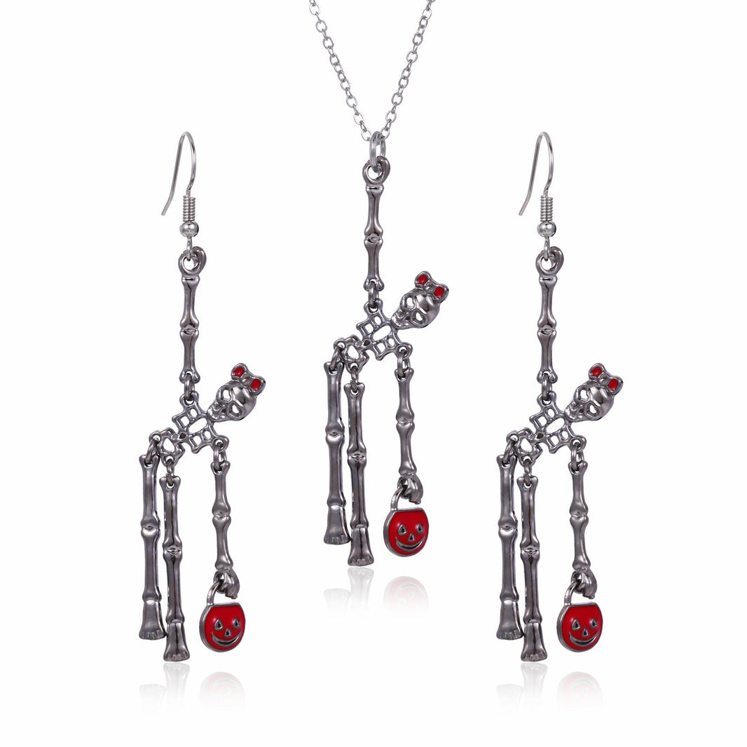 3pcs Halloween Skeleton Earrings And Necklace Set Creative Retro Personality Jewelry Accessories EX-STOCK