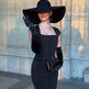 Women's Black Square Neck Midi Wrap Dress with Opera Gloves – Elegant Slim Fit 7