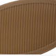 Close-up of a brown textured shoe sole with vertical grooves and a small embossed logo, shown against a white background.