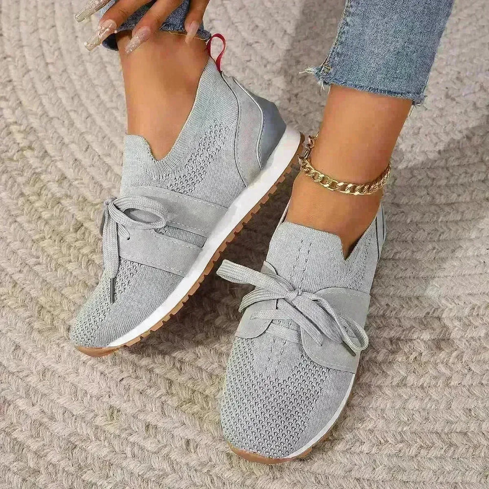 New Lace Up Mesh Flats Shoes For Women Breathable Casual Breathable Walking Wedges Sneaker Shoes for Women - EX-STOCK CANADA