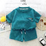Children's Summer Clothing Casual Plain color Cotton Short Sleeve shirt and Short pant Two-piece Set