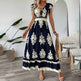 Women's Summer Flowy Maxi Dress Casual Cap Sleeve V Neck Smocked Waist Beach Sundress EX-STOCK
