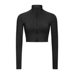 Autumn And Winter New Elastic Slim-fit High neck Zip Up Yoga crop top