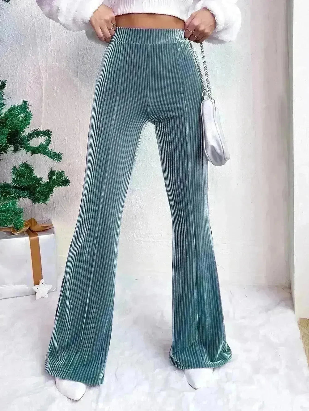 High Waist Lamp Wick Corduroy Bell-bottom Pants Wide Leg Women - EX-STOCK CANADA