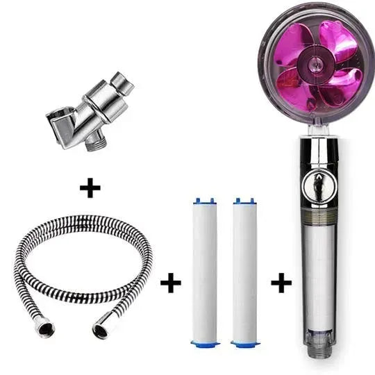 Propeller Driven Shower Head With Stop Button And Cotton Filter Turbocharged High Pressure Handheld Shower Nozzle - EX-STOCK CANADA