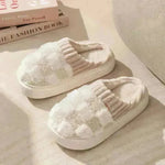 Plaid Plush Slippers Women's Indoor Plush Home Slippers Soft Sole Thick Non-Slip Warm House Shoes Couple Autumn And Winter