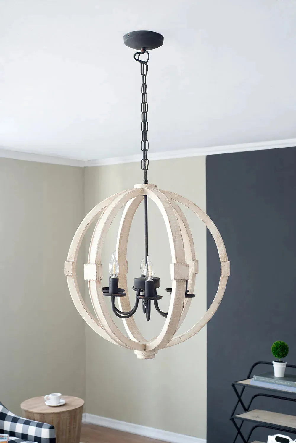 6 - Light Wood Chandelier With Adjustable Chain For Kitchen, Dining Hall Entrance, Bulb Not Included - EX-STOCK CANADA