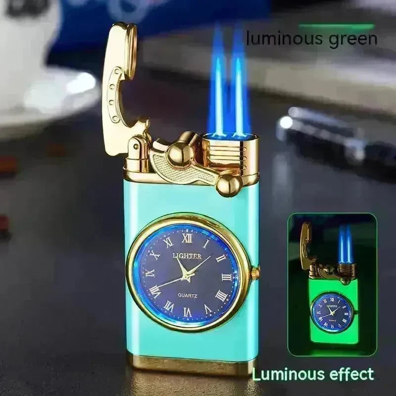 New Lighter With Electric Watch Rocker Arm Automatic Ignition Straight Blue Flame Lighter Creative Real Dial Inflatable Windproof Cigar Lighter Men's Watch Gift - EX-STOCK CANADA