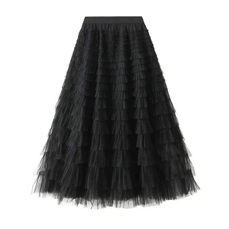 Cake Skirt Women's White Gauze long Layered tulle Skirt - EX-STOCK CANADA