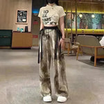 New Painting Ice Silk Wide-leg Baggy Trouser Pants Summer Women - EX-STOCK CANADA