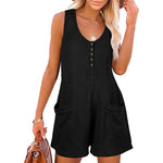 Women's Button Front Romper Jumpsuit With Pockets Casual Solid Color Sleeveless Summer Jumpsuit EX-STOCK