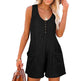 Women's Button Front Romper Jumpsuit With Pockets Casual Solid Color Sleeveless Summer Jumpsuit EX-STOCK