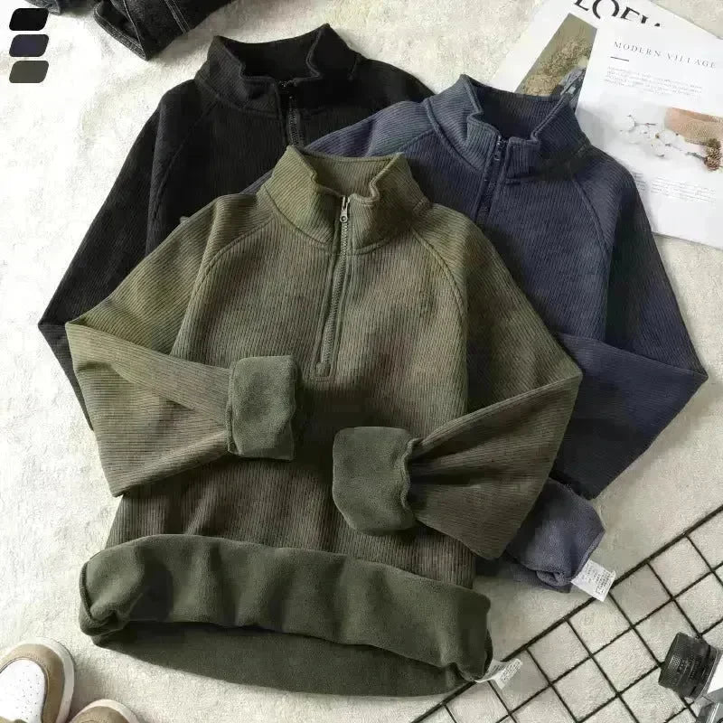 Autumn Winter half zip Stand-collar Fleece Sweatshirt Pullover tops for men - EX-STOCK CANADA
