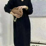 Autumn Winter Knitted V-neck Long Sweater Dress