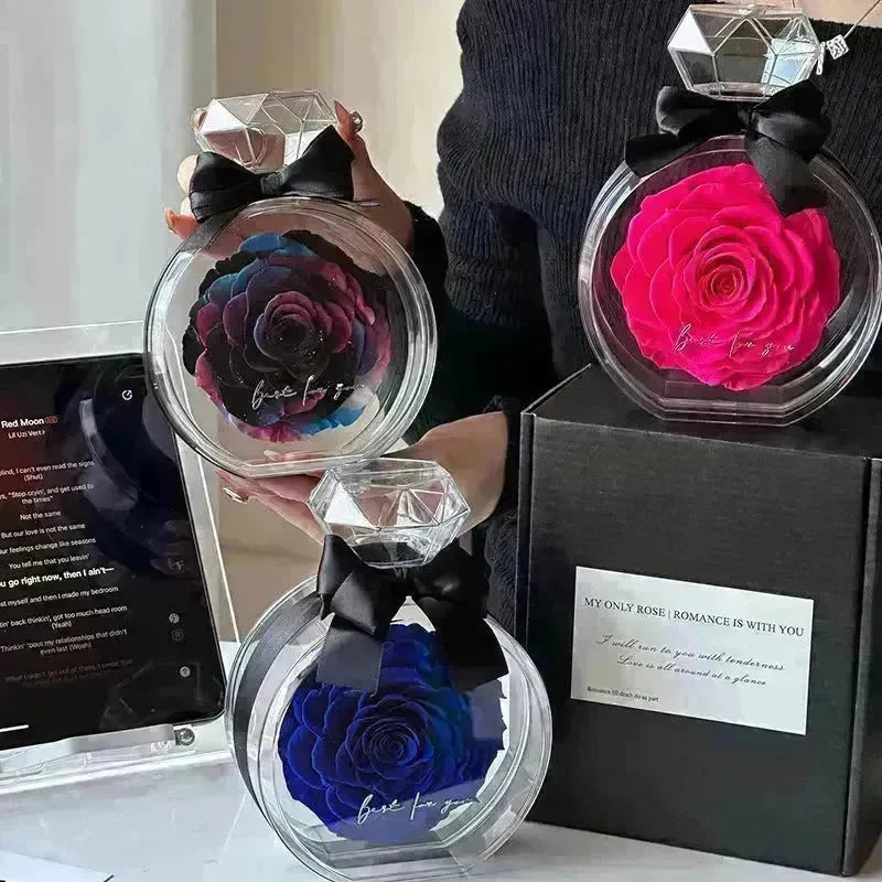 Eternal Flower Ornaments Transparent Cover Dried Rose Gift Box For Christmas New Year Valentine's Day Home Decor - EX-STOCK CANADA