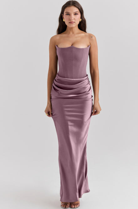 Women’s Strapless Maxi Dress – Backless Slim-Fit Evening Gown