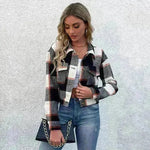 Fashion Oversized Plaid Lapel Cropped Jacket  outwear top for women - EX-STOCK CANADA