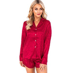 Lapel Long Sleeve Shorts Pajamas For Women EX-STOCK