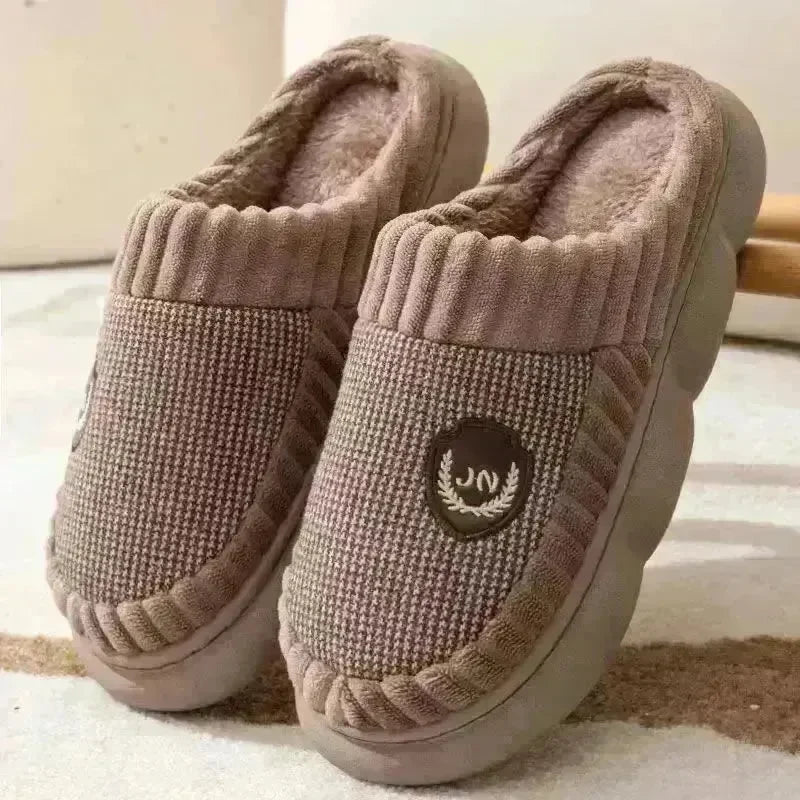 Plus Size Colorblock Plush Slippers For Women Men Winter Warm Home Slipper Indoor Thick-soled Fleece Shoes Couple - EX-STOCK CANADA
