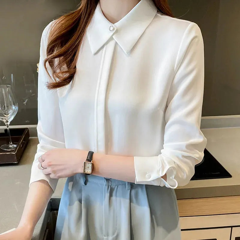 Formal Business Chiffon Blouse Women Long Sleeve White blouse shirt Tops