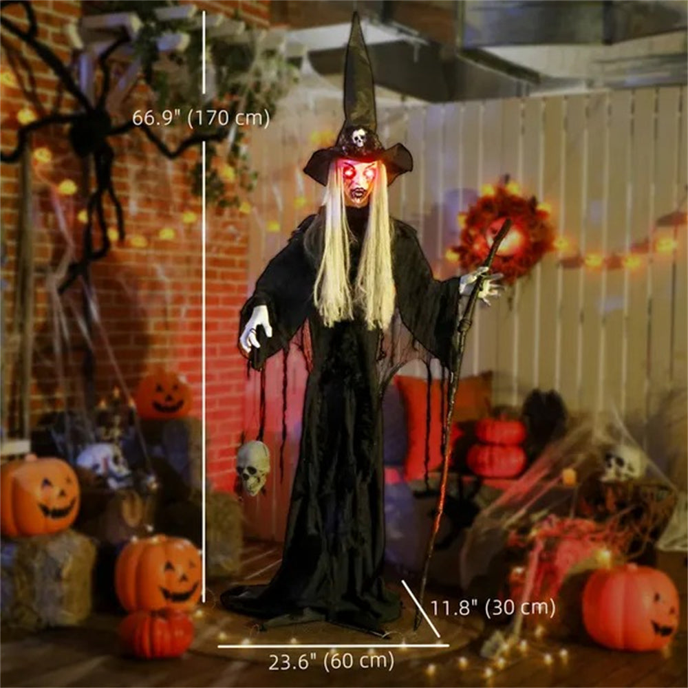 Animatronics Standing Witch, Voice-Activated Prop, Sound Activated Moving Head & Flashing Eyes, Easy Setup Indoor, Black EX-STOCK Canada 