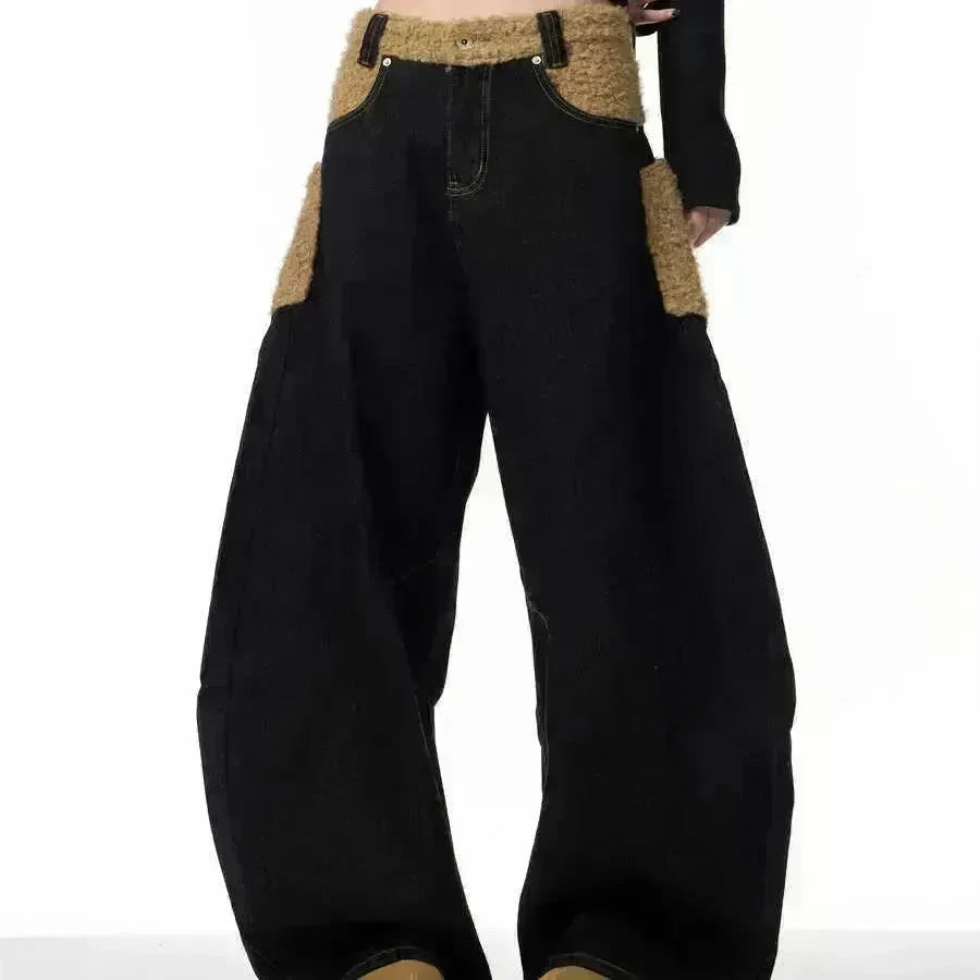 Retro Minority Design Inside-out Wear Stitching Baggy Jeans Pant For Women - EX-STOCK CANADA