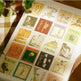 Collection of vintage-style postage stamps on a book page