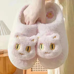 Winter Cotton Cat Slippers Soft Plush Comfy Warm Couple Slip-On House Cute Cat Face Slippers For Winte