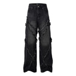 Lave el pantalón de jeans holgados de costura angustiada con bigotes mismo para hombres y mujeres