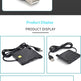 A black USB hub or adapter cable shown in two product display panels on a white page with text reading 'Product Display' and 'Compatible with Many Devices.' The product appears to be a compact rectangular black hub with a USB-A connector and internal ports, plus a short black cord and USB-A plug.