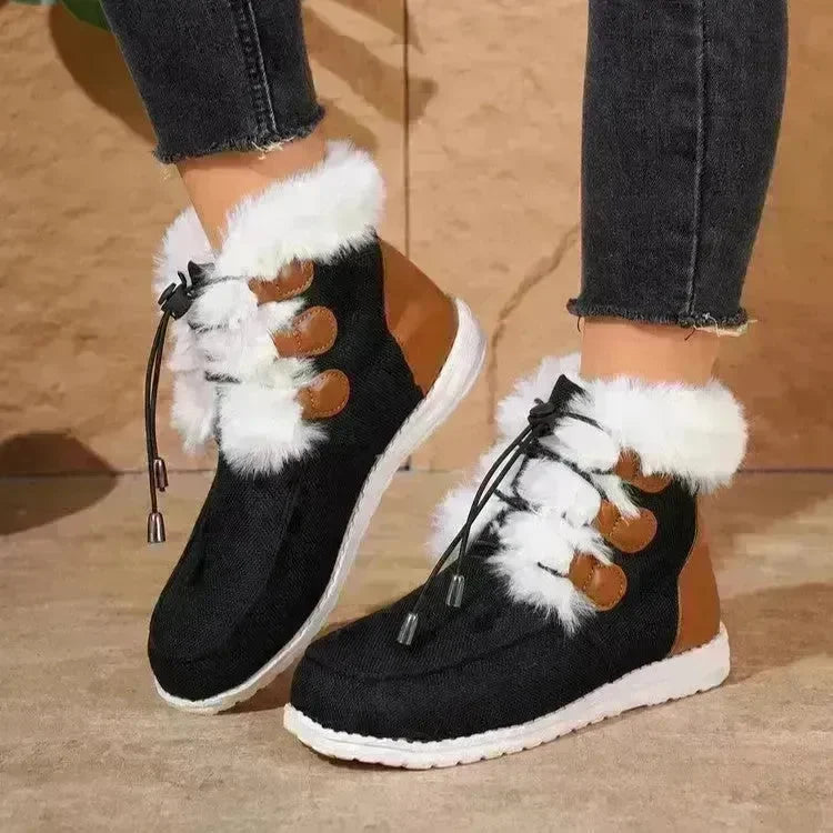 Fashion Round Toe Snow Boots Winter Warm Plush Flat Cotton Shoes Versatile Simple Short Boot For Women - EX-STOCK CANADA