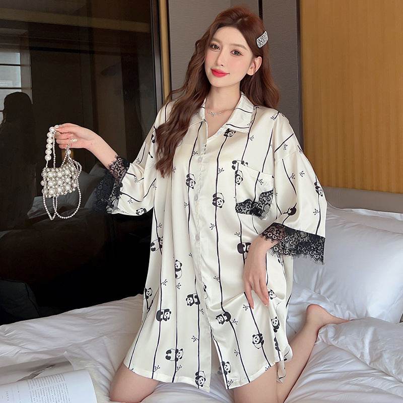 Striped Shirt Dress Short Sleeve Plus Size Loose Pajamas For Women - EX-STOCK Canada