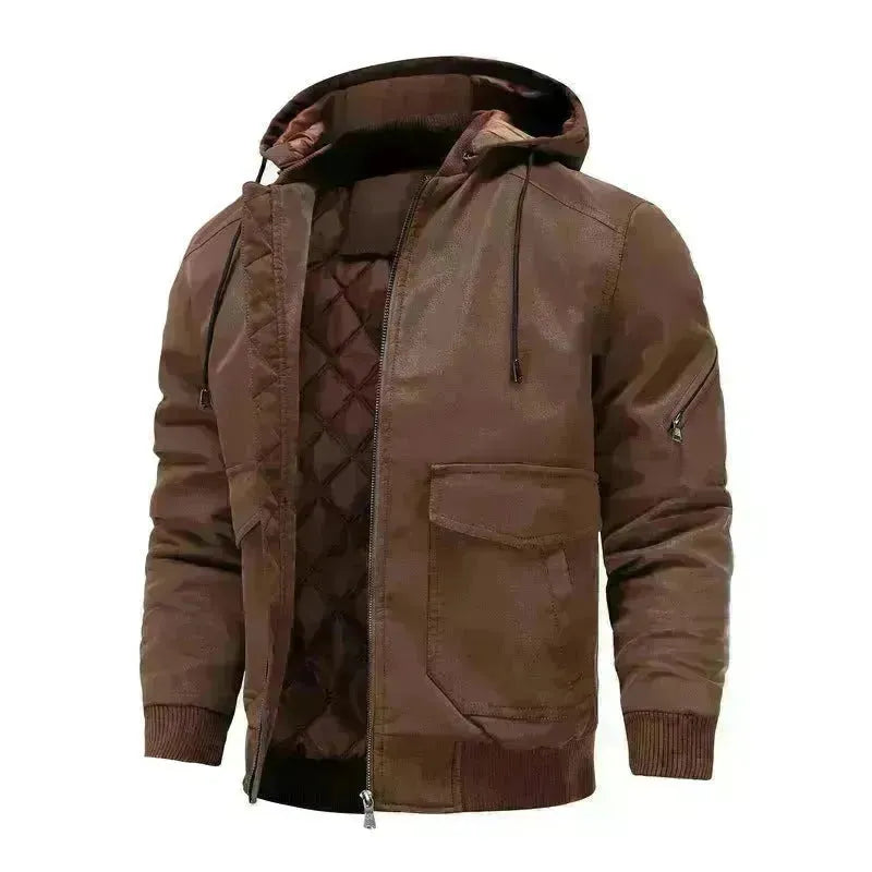 Giacca di pelle da uomo Cappuccio rimovibile per motociclette da uomo