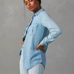 Trabajo formal Camisas de mezclilla para mujeres Lapa de ocio Single -showed Women's Long manga Manga Denim Camiseta Mujeres Down camisas