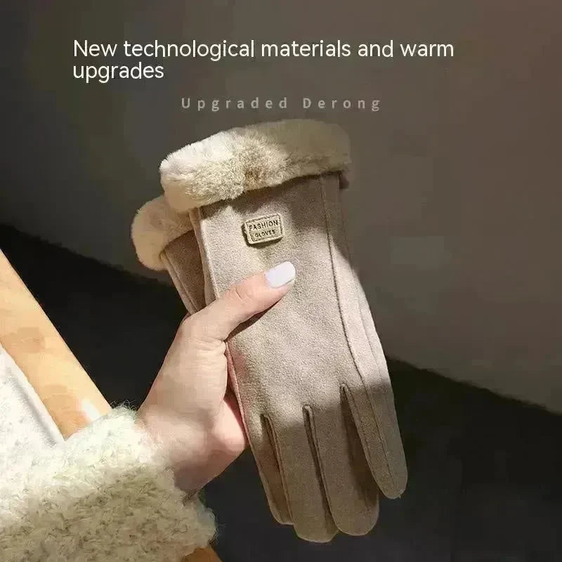 Fleece Lined Padded Warm Keeping Cute Suede Riding Gloves - EX-STOCK CANADA