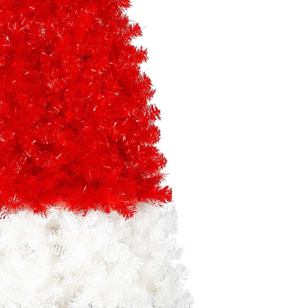 6FT Artificial Christmas Tree With LED Light, Santa's Hat Shape Artificial Whimsical Xmas Tree With 1050 Tip, Curved Xmax Tree EX-STOCK Canada 