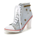 Denim zapatos casuales de lona bota de tacón de moda