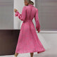 Women's Long Sleeve Midi Dress V Neck Button Down Belted A-Line Flowy EX-STOCK