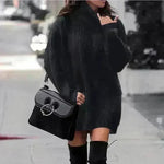 Autumn Winter Solid Cashmere oversized Knitted Mini Turtleneck Sweater Dress - EX-STOCK CANADA